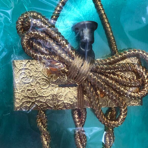 Vintage NOS "Santa Land" Gold Christmas Ornament Bells on Cord Japan 1960s 1970s - Picture 8 of 10